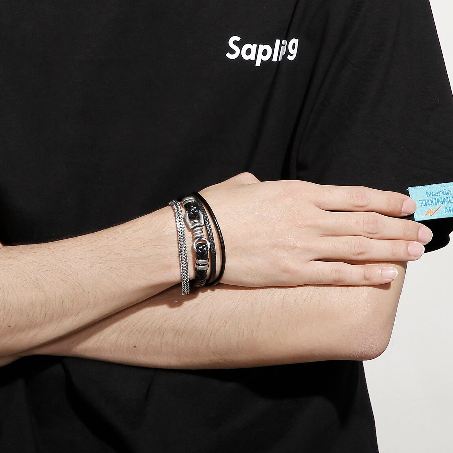 Leather and Chain Triple Strand Bracelet