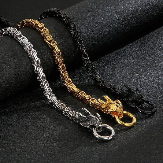 Dragon Byzantine Chain Box Chain Mens Necklace