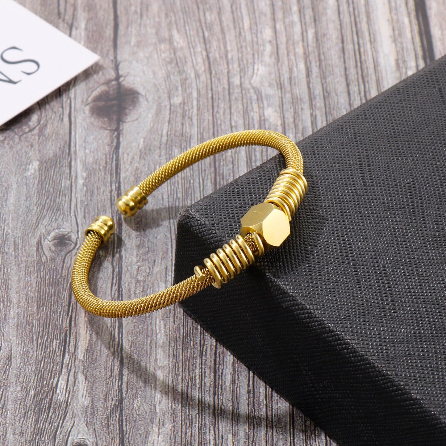 Steel Mesh and Coil Cuff Mens Bracelet