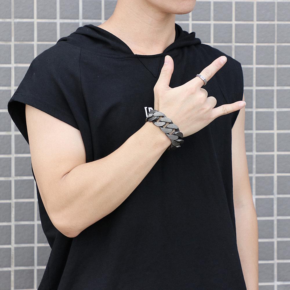 Heavy Metal Pit Fighter Blackened Steel Cuban Chain Bracelet