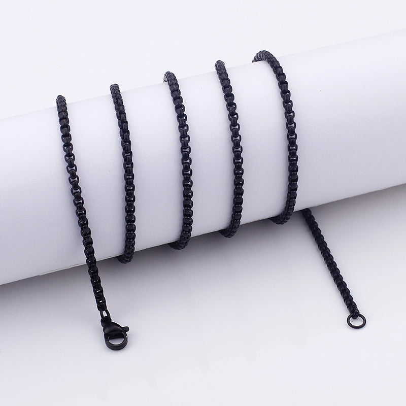 Black Rounded Link Box Chain Necklace