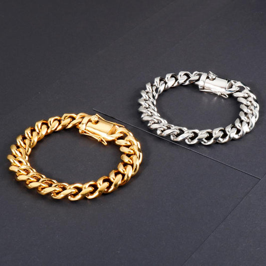 Zircon Secure Clasp Latch Cuban Chain Bracelet