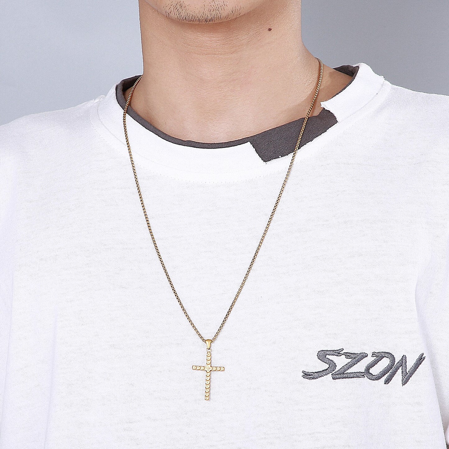 Woven Metal Minimalist Mens Cross Necklace