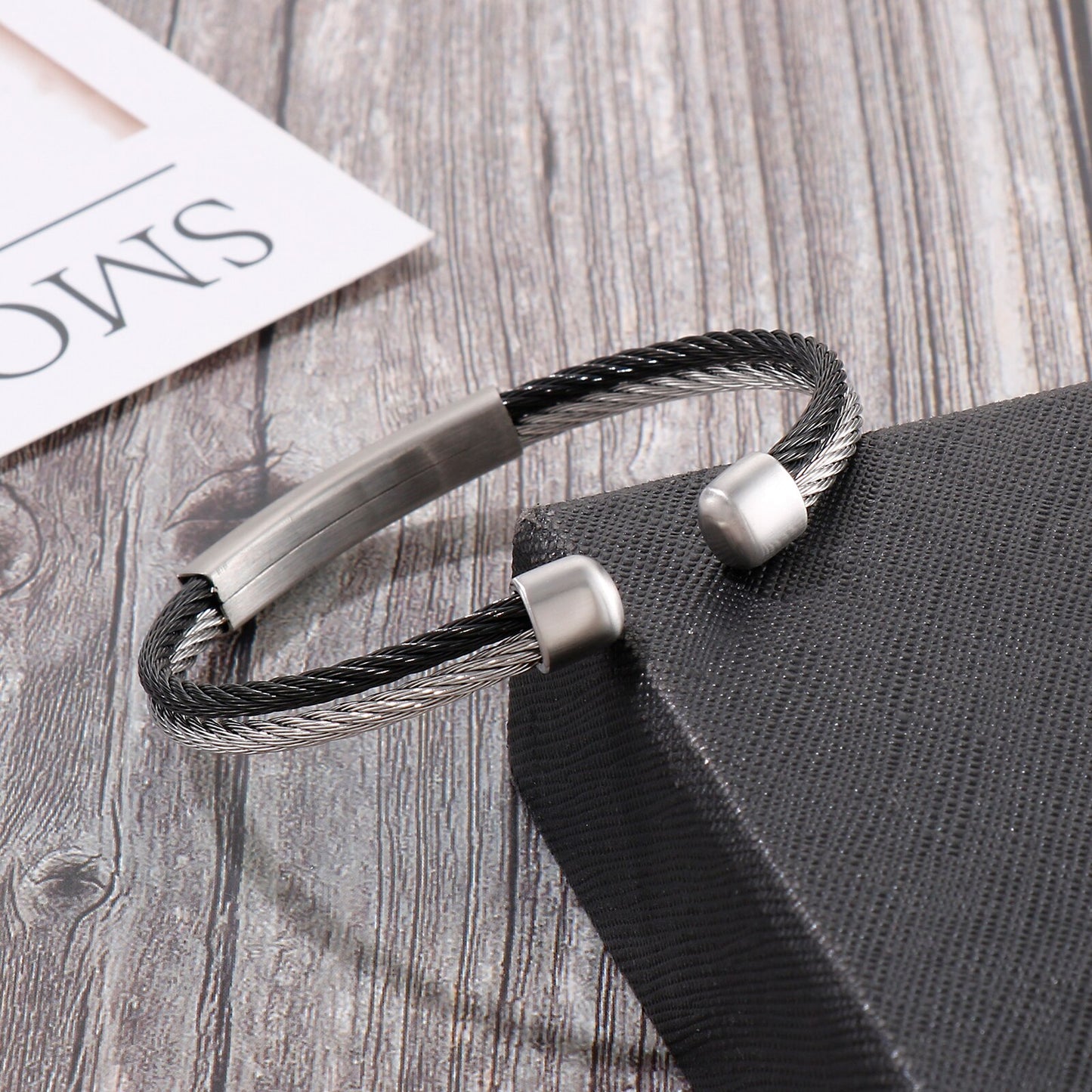 Dual Layer Woven Steel Cuff Band Bracelet