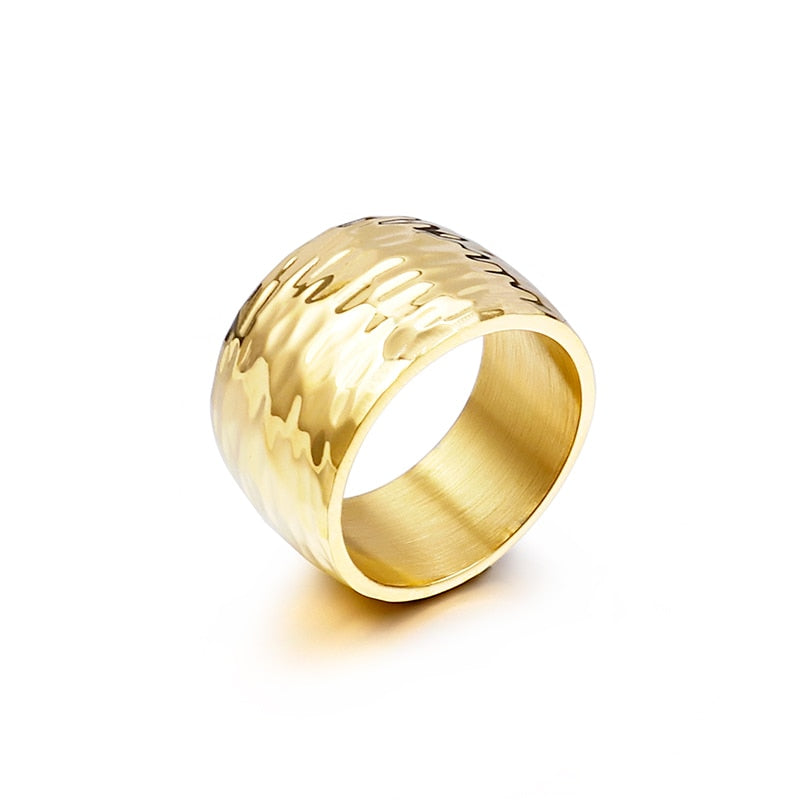 Wave Line Thick Hammered Mens Ring