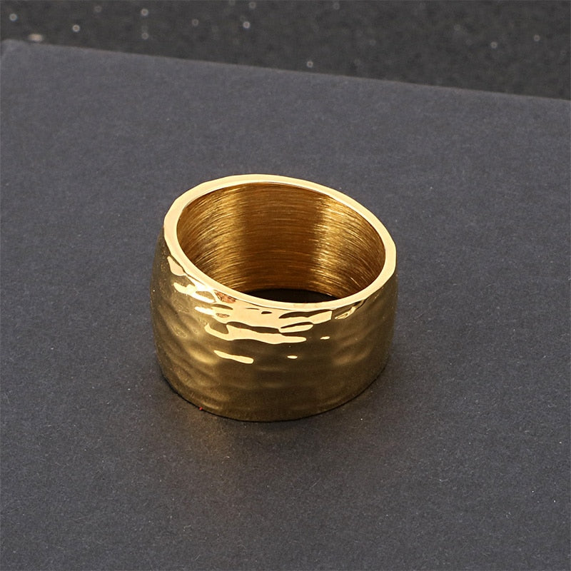 Wave Line Thick Hammered Mens Ring