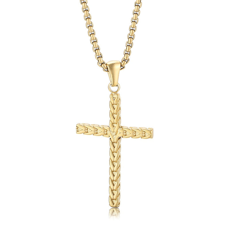 Woven Metal Minimalist Mens Cross Necklace