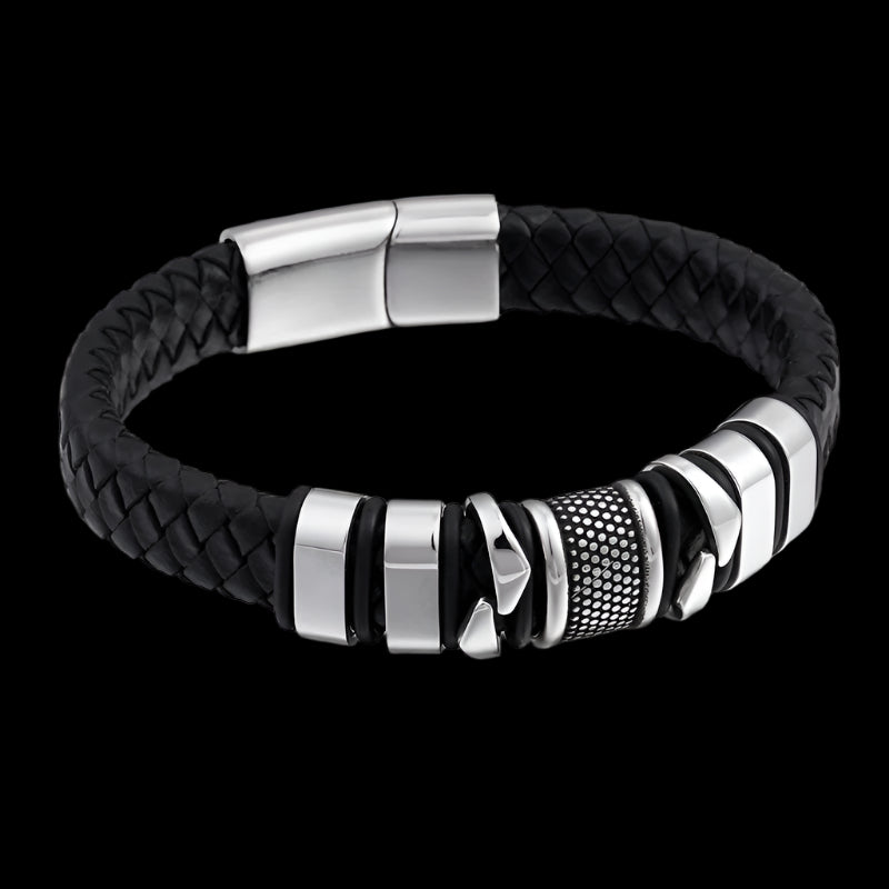 Steel Bite Leather Mens Bracelet