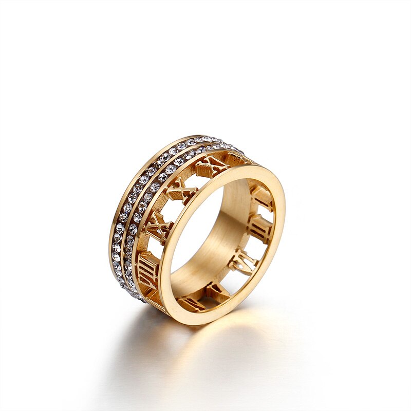 Crystal-Ringed Roman Numerals Ring