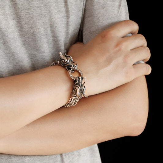 Mesh Chain Eastern Dragon Mens Bracelet