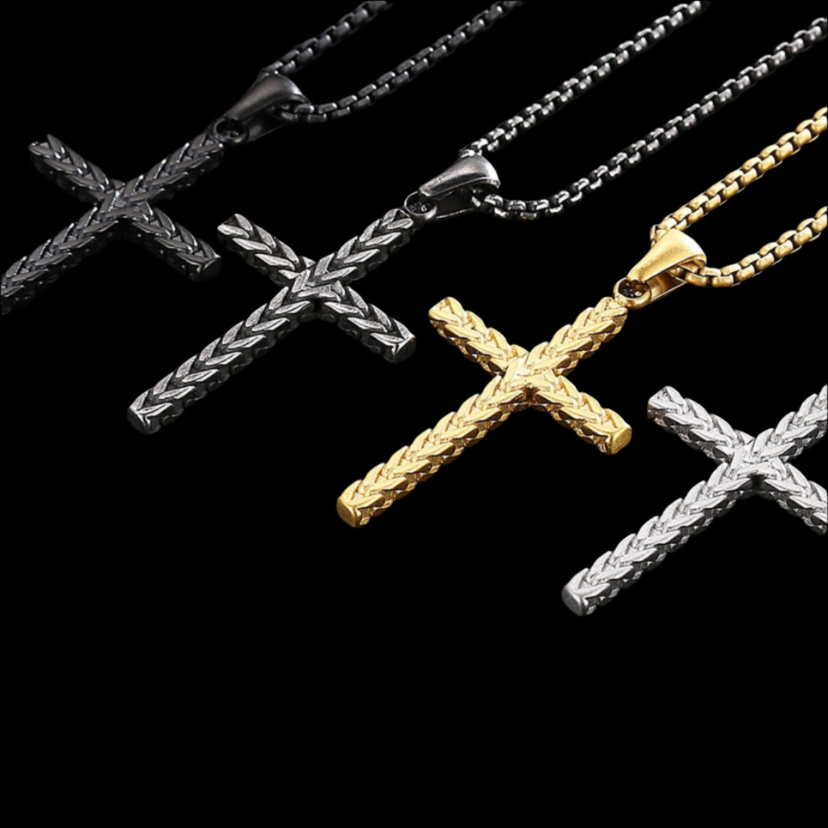 Woven Metal Minimalist Mens Cross Necklace