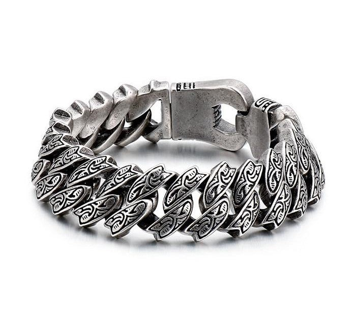 Ancient Engraving Mens Cuban Link Bracelet