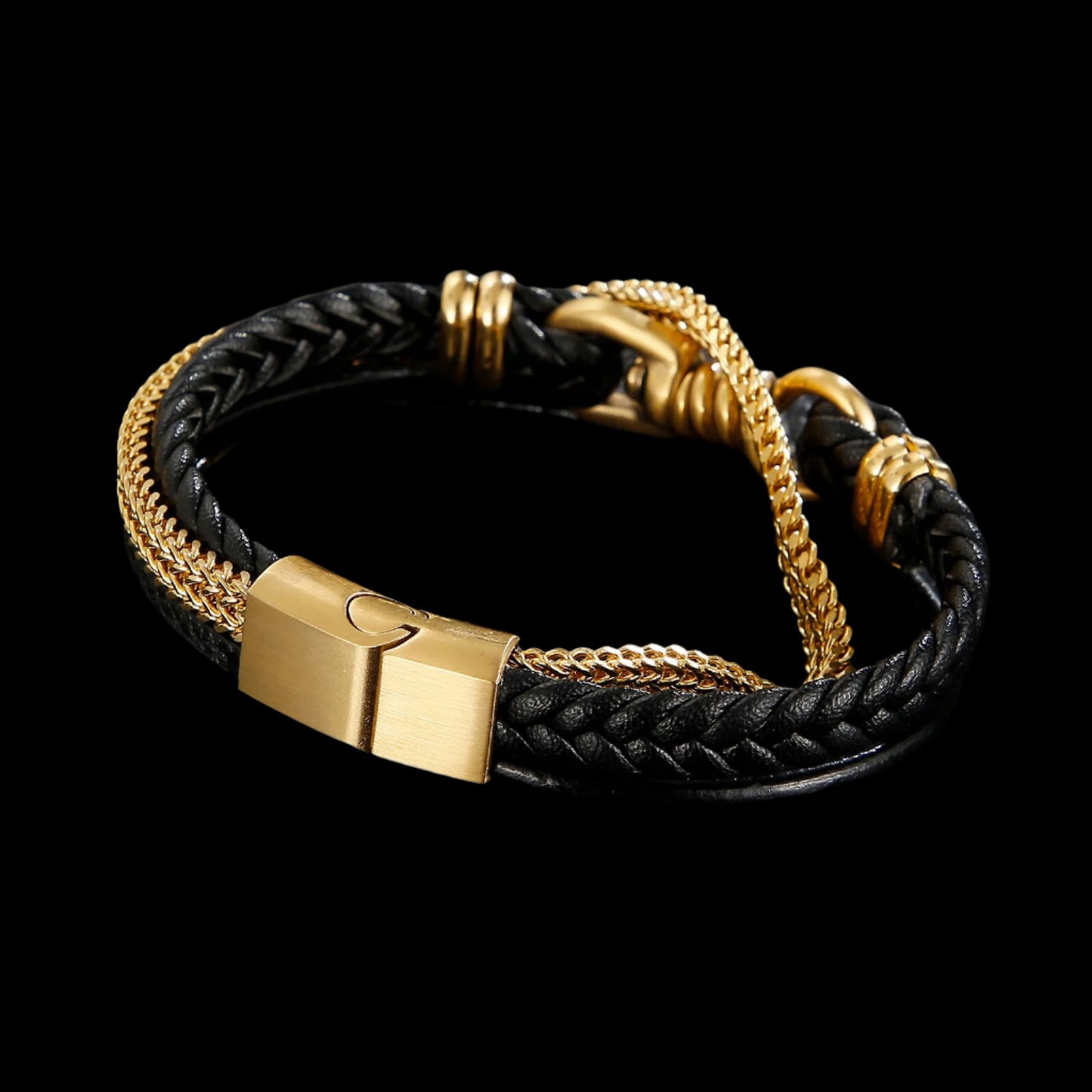 Leather and Chain Triple Strand Bracelet