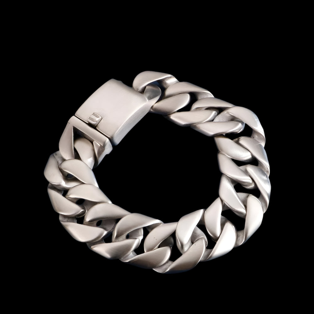 Matte Brushed Steel Heavy Cuban Chain Bracelet