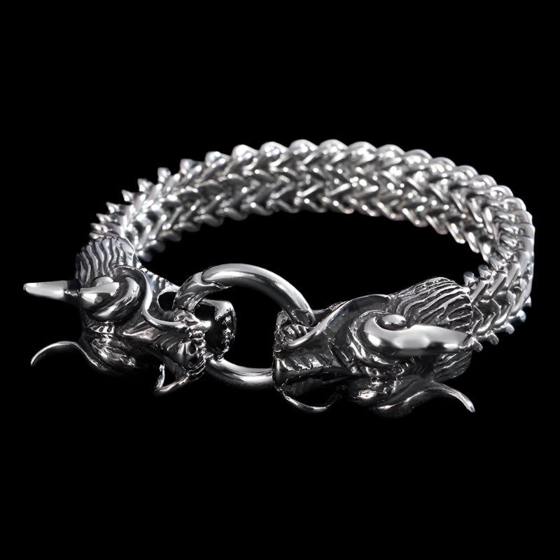 Mesh Chain Eastern Dragon Mens Bracelet