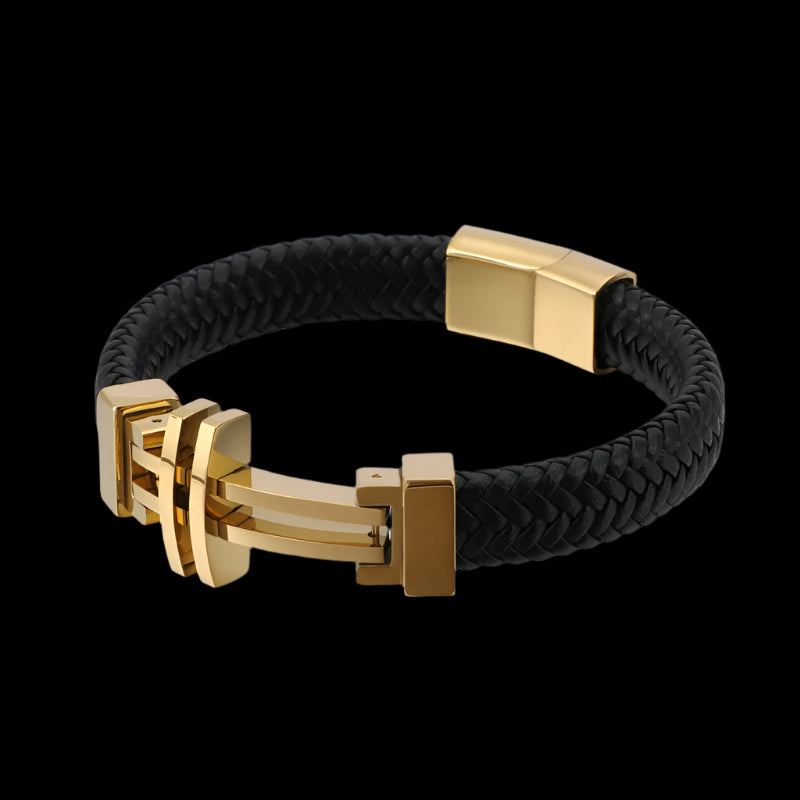 Minimalist Steel and Leather Cross Bracelet