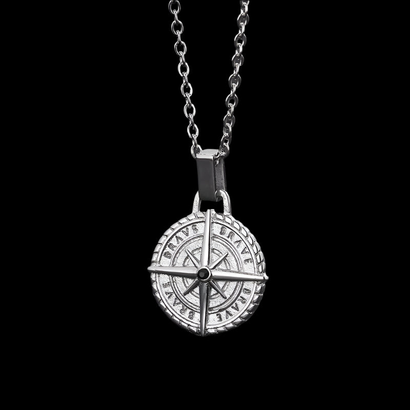 Compass Pendant Mens Necklace
