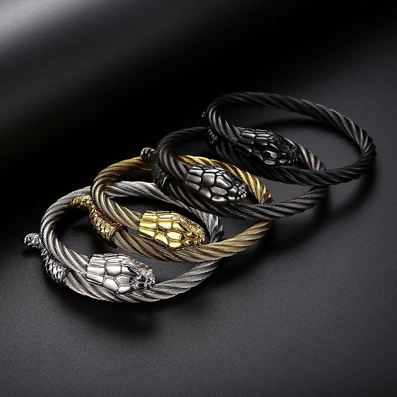 Snake Head Spiral Steel Bangle Bracelet