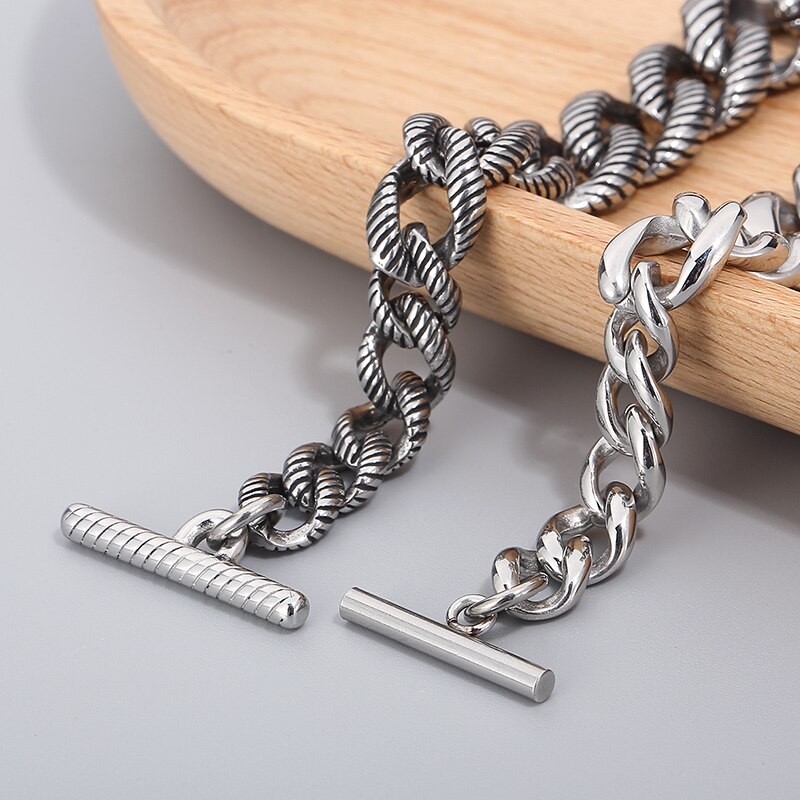 Woven Rope Steel Bold Link Chain Mens Bracelet
