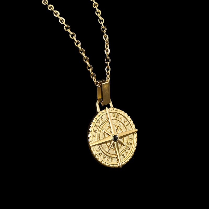Compass Pendant Mens Necklace