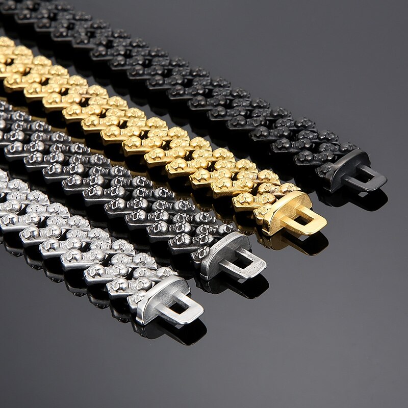 Skull and Zircon Cuban Chain Bracelet