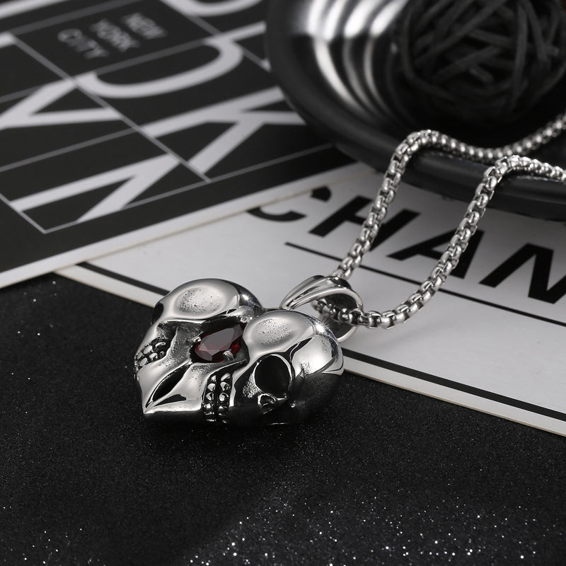 Skull Heart and Garnet Pendant Necklace