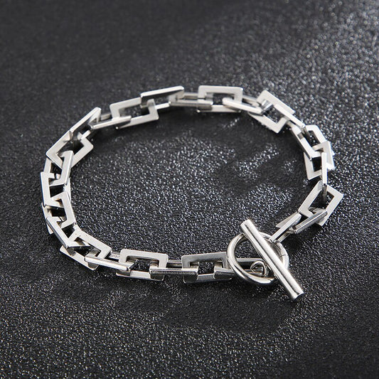 Minimalist Hollow Square Link Mens Necklace and Bracelet Set