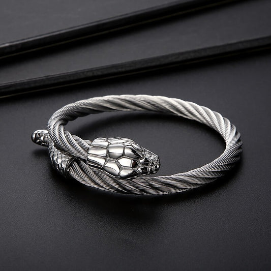 Snake Head Spiral Steel Bangle Bracelet
