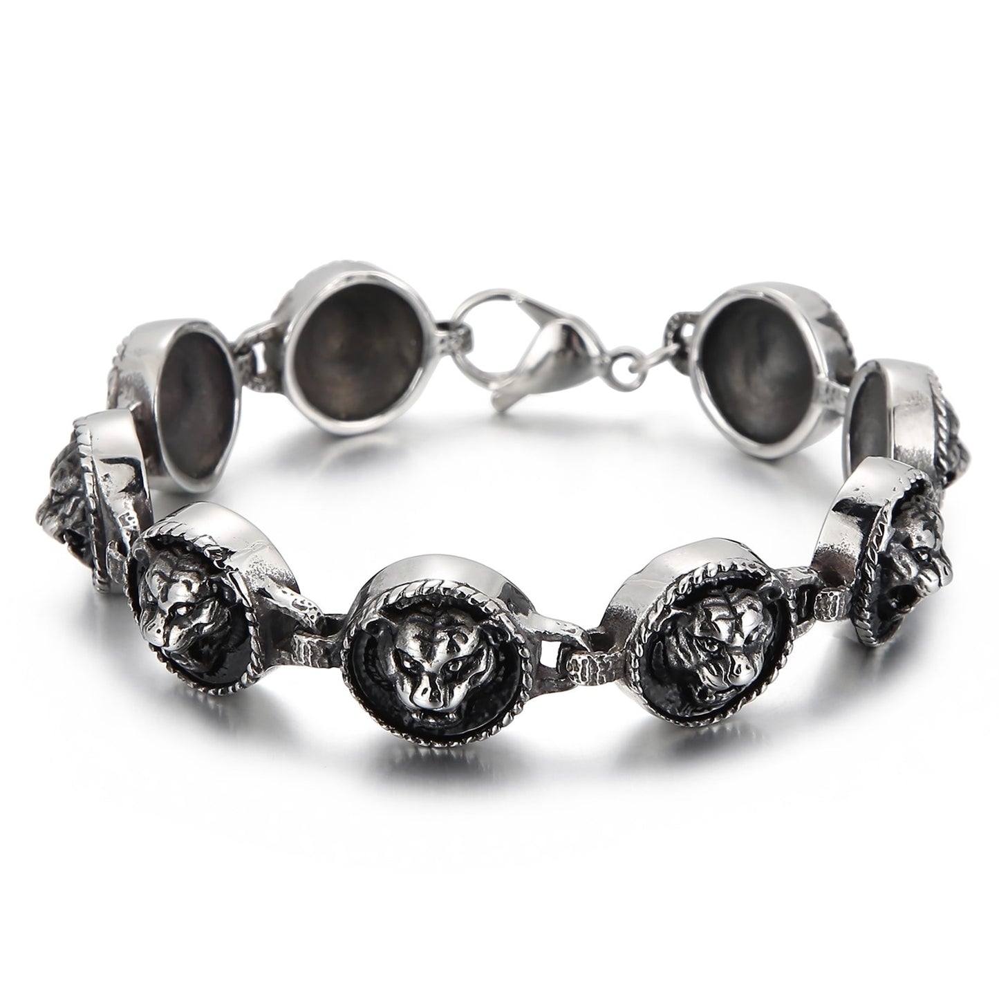 Tiger Head Mens Charm Bracelet