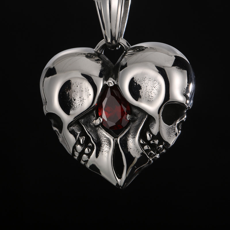 Skull Heart and Garnet Pendant Necklace