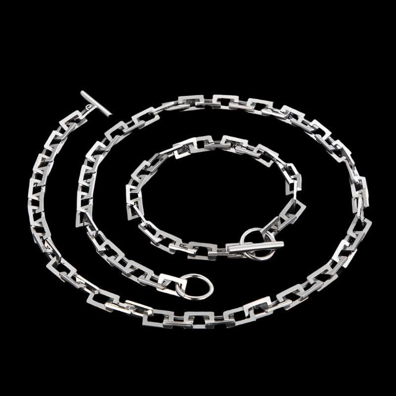 Minimalist Hollow Square Link Mens Necklace and Bracelet Set