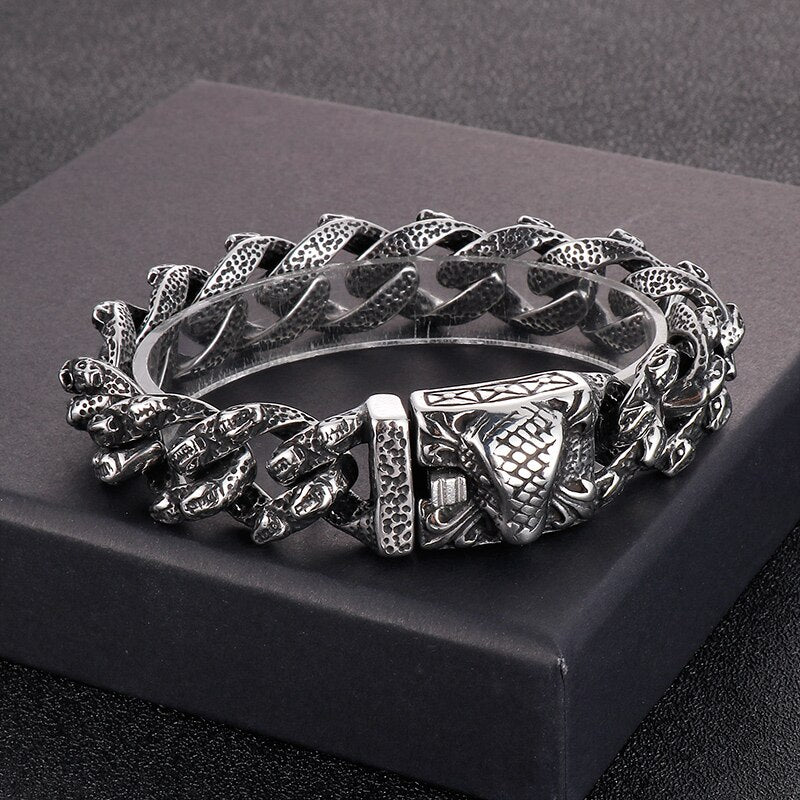 Huge Punk Tiger Engraving Cuban Chain Bracelet