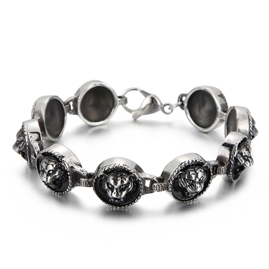 Tiger Head Mens Charm Bracelet