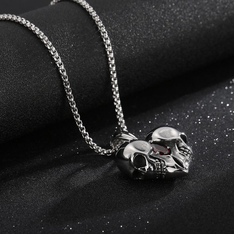 Skull Heart and Garnet Pendant Necklace