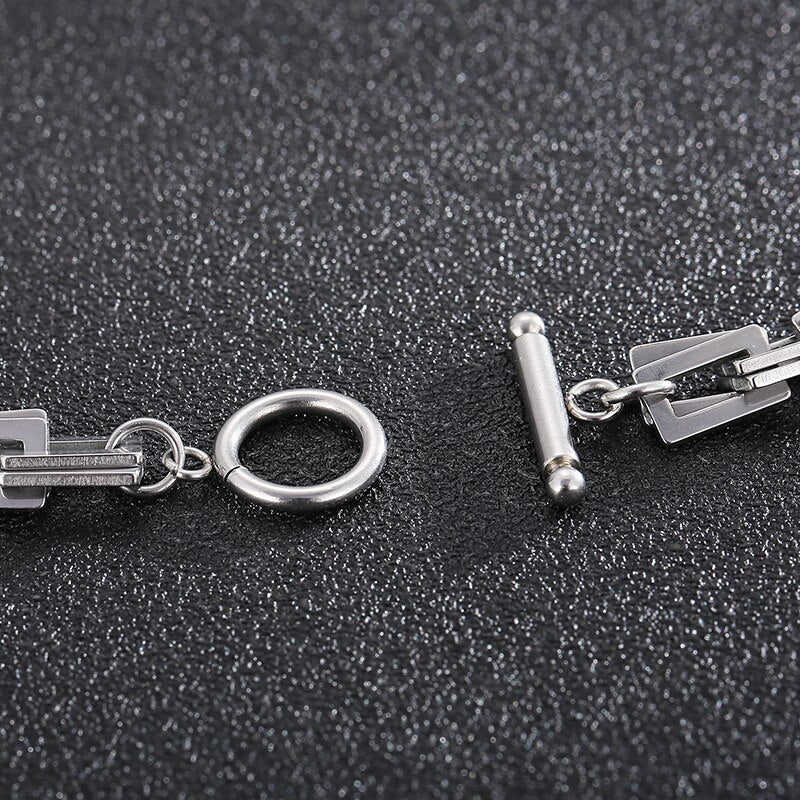 Minimalist Hollow Square Link Mens Necklace and Bracelet Set
