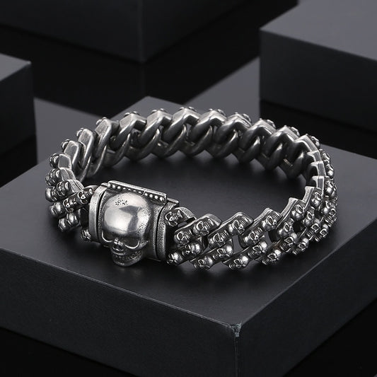 Skull and Zircon Cuban Chain Bracelet