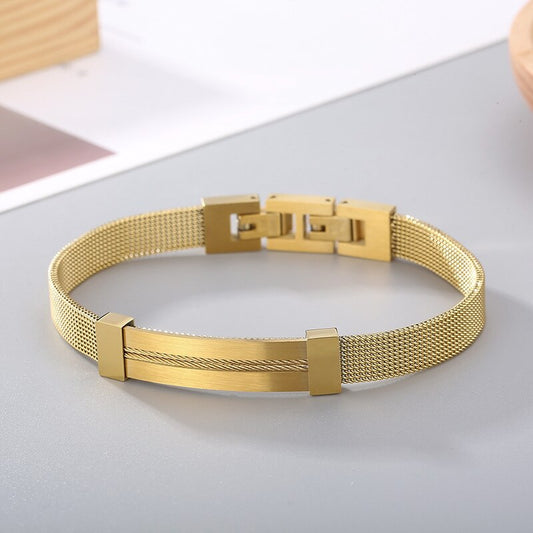 Sleek Low Profile Metal Mesh Mens Bracelet