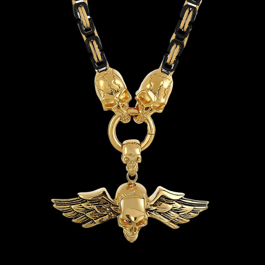 Skull Byzantine Chain Box Chain King's Chain With Skill Pendant