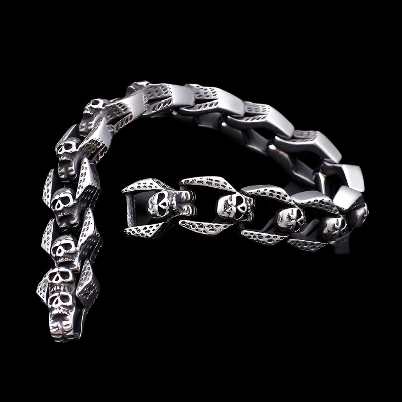 Skull Geometric Link Blackened Metal Bracelet
