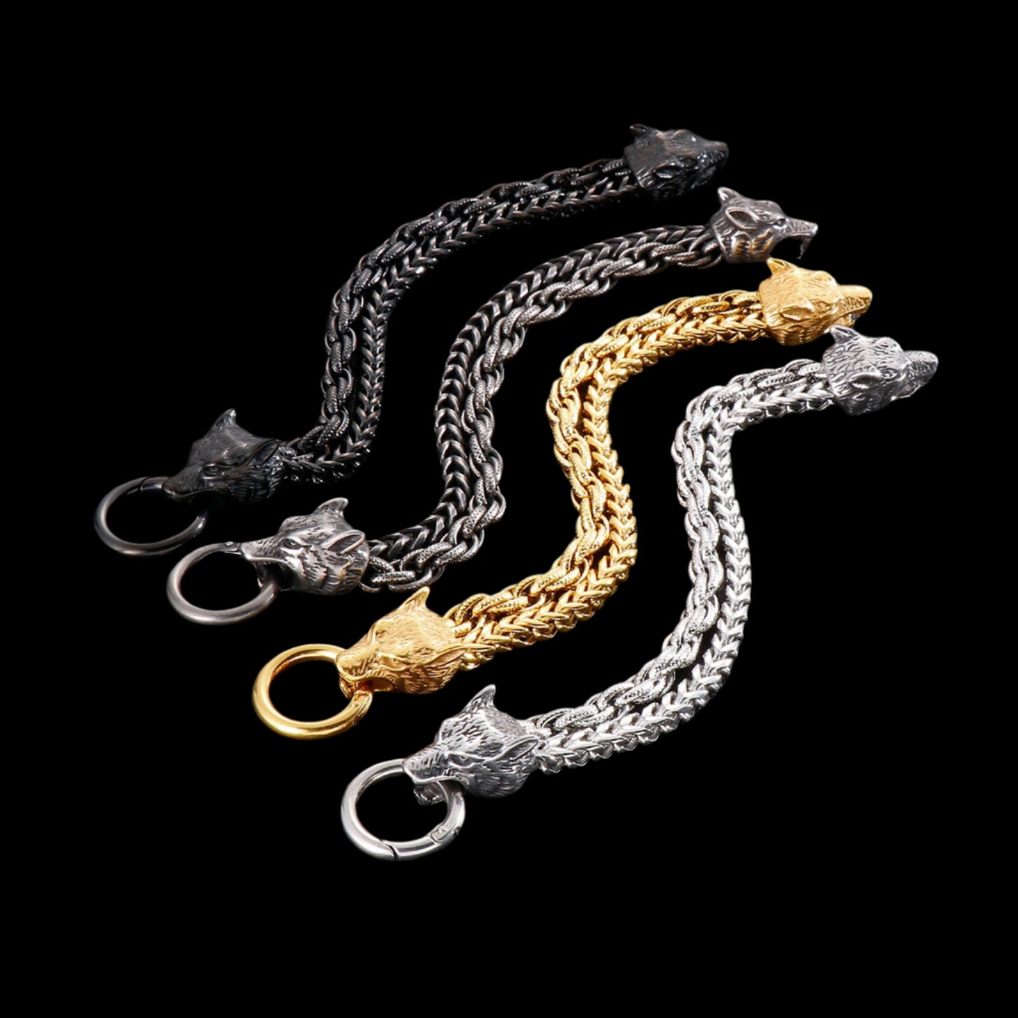 Twisted Chained Wolves Mens Bracelets