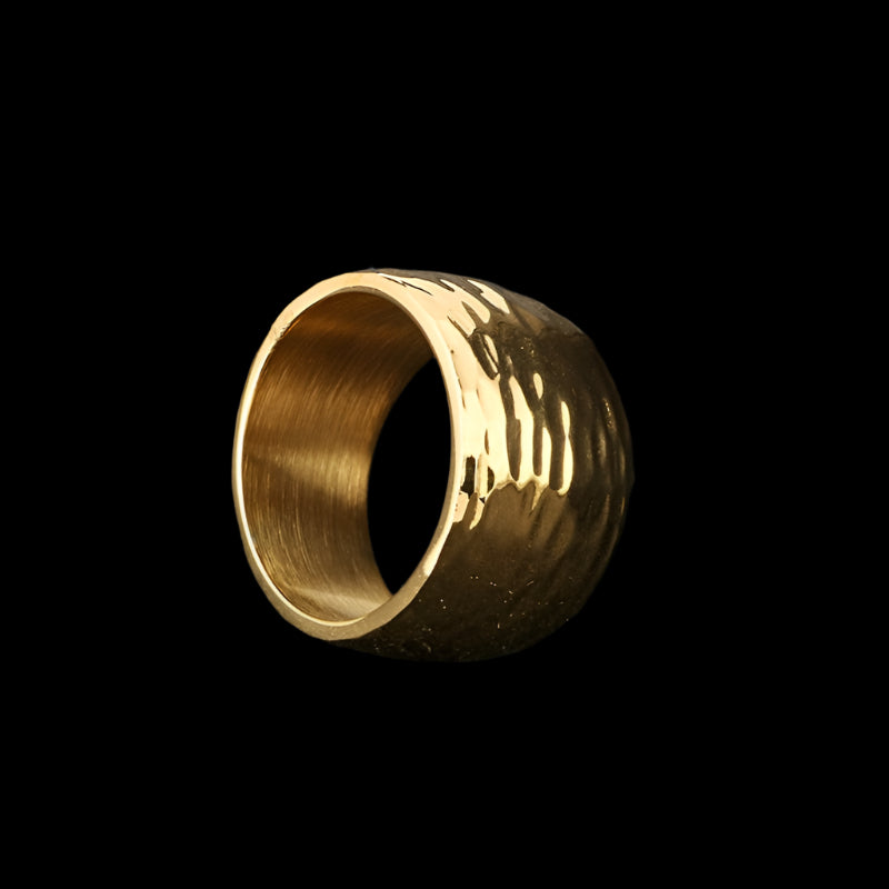 Wave Line Thick Hammered Mens Ring