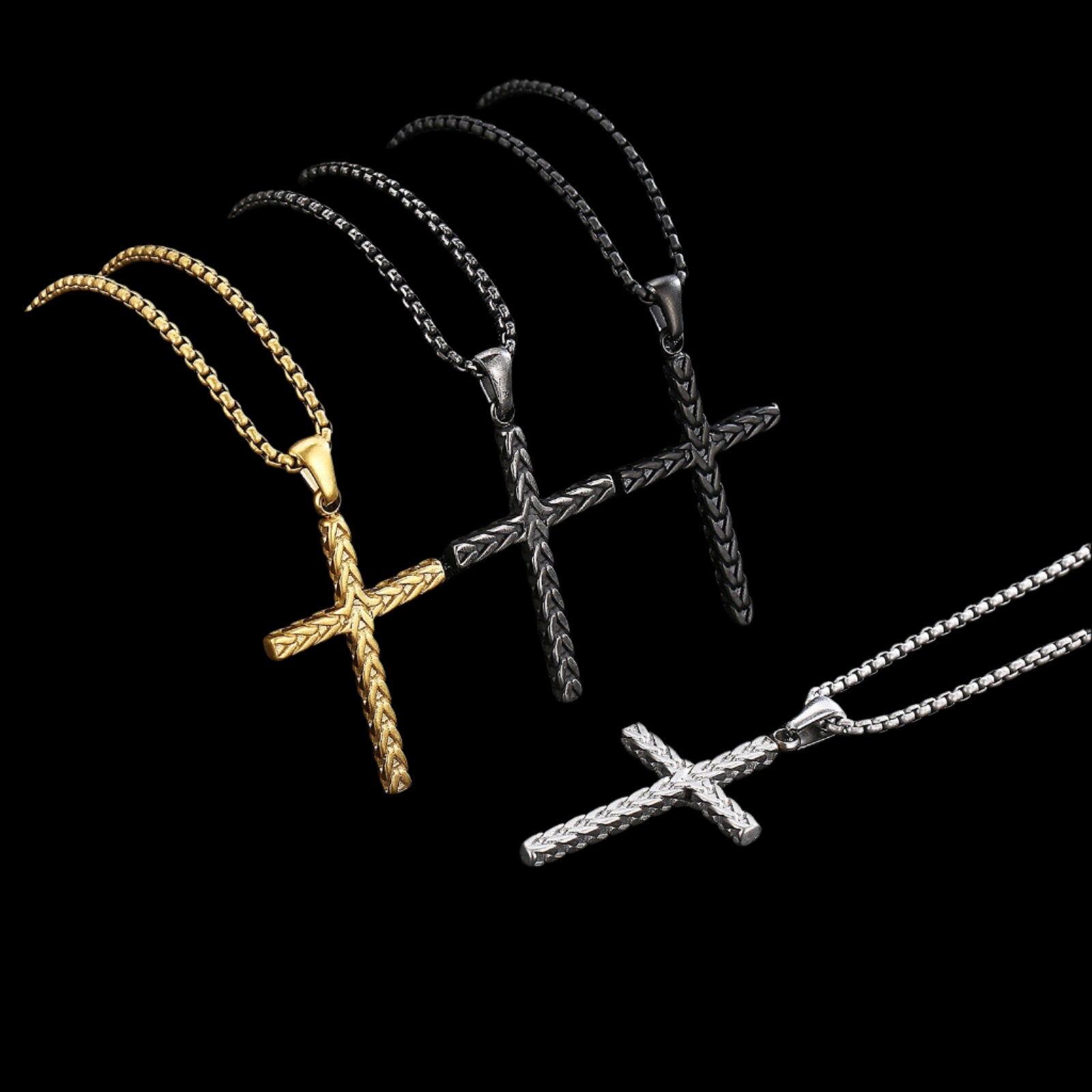 Woven Metal Minimalist Mens Cross Necklace