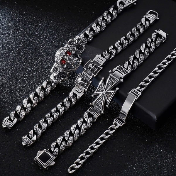 Punk Cross and Skull Mens Bracelet