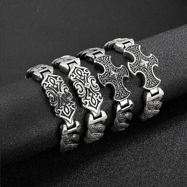 Viking Cross Ancient Scrollwork Mens Bracelet