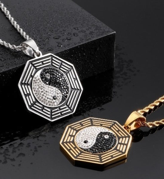 Iced Out Yin Yang I Ching Pendant Necklace