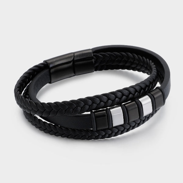 Braided Leather Band Mens Bracelet