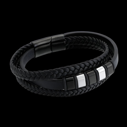 Braided Leather Band Mens Bracelet