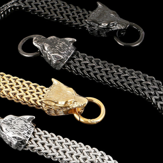 Chained Wolf Spirit Mens Bracelet