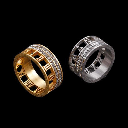 Crystal-Ringed Roman Numerals Ring