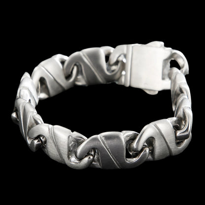 Flat Link Brushed Steel Chain Bracelet